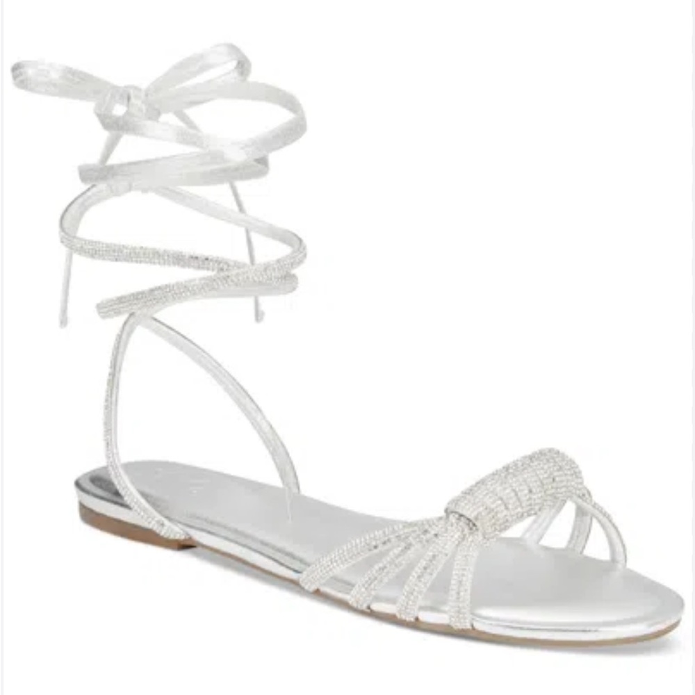 INC International Concept silver flat rhinestone bling gladiator sandal Size 7